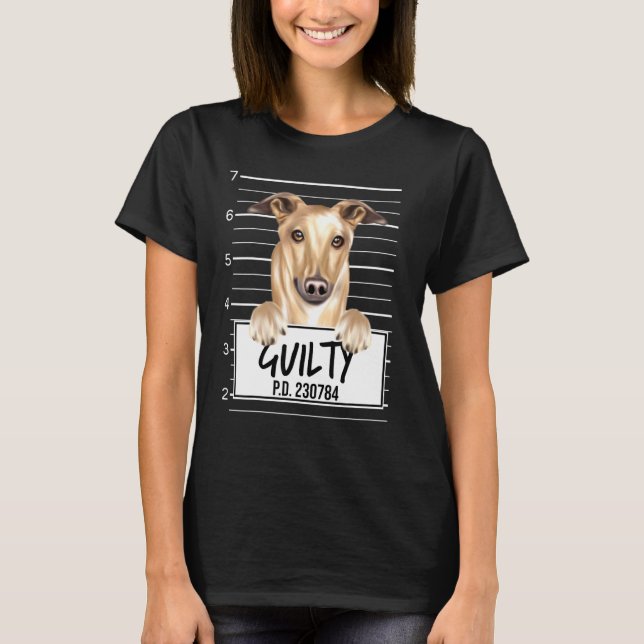 Camiseta Perro Galgo Mugshot Culpable (Anverso)