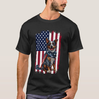 Camiseta Perro Ganadero Australiano Bandera Americana 4 De