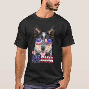 Camiseta Perro Ganadero Australiano Bandera De Estados Unid
