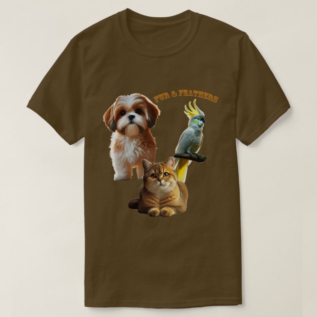 Camiseta Perro, gato y orina de pájaro de mascotas (Diseño del anverso)