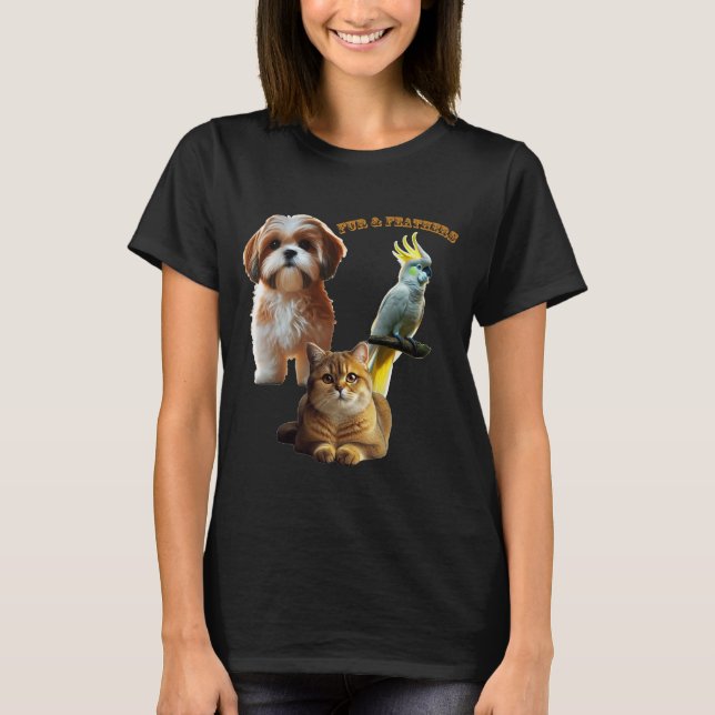 Camiseta Perro, gato y orina de pájaro de mascotas (Anverso)