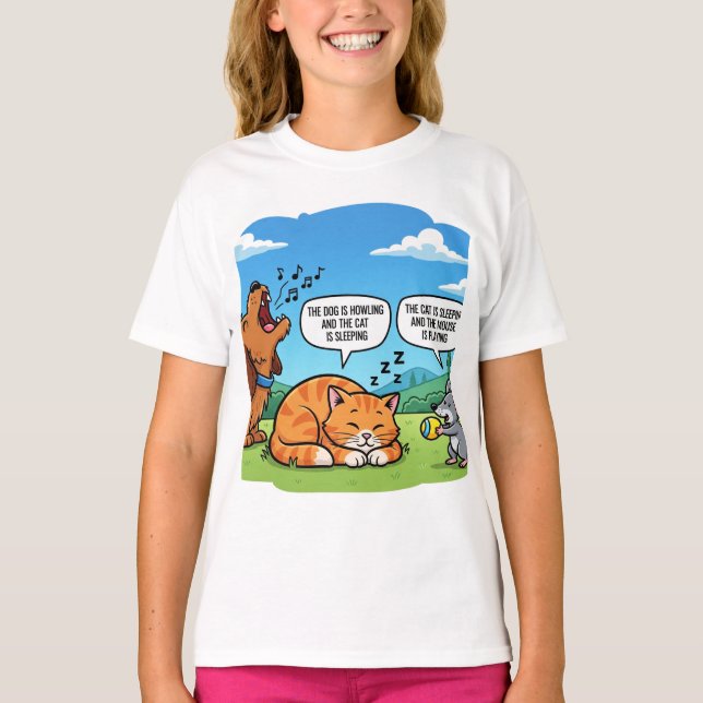Camiseta Perro, gato y ratón divertidos de dibujos animados (Anverso)