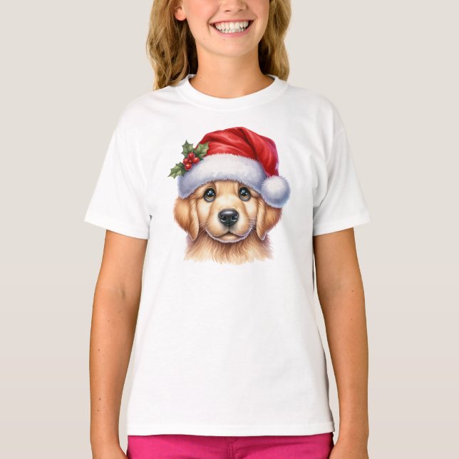 Camiseta Perro Golden Retriever con Santa Claus Style-82535 (Anverso)