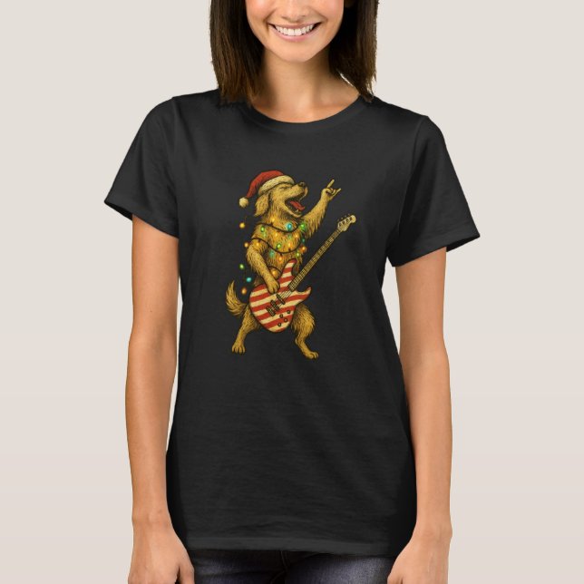 Camiseta Perro Golden Retriever de Navidad tocando Gu eléct (Anverso)