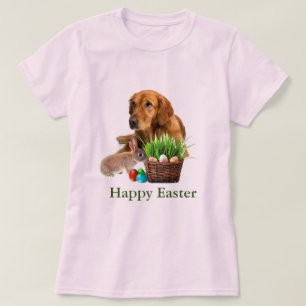 Camiseta Perro Golden Retriever de Pascua y conejo rosa