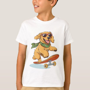 Camiseta Perro Golden Retriever en monopatín