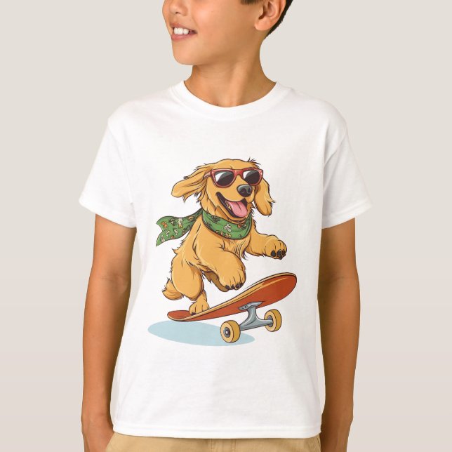 Camiseta Perro Golden Retriever en monopatín (Anverso)