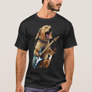 Camiseta Perro Golden Retriever Jugando Con Guitarra Eléctr