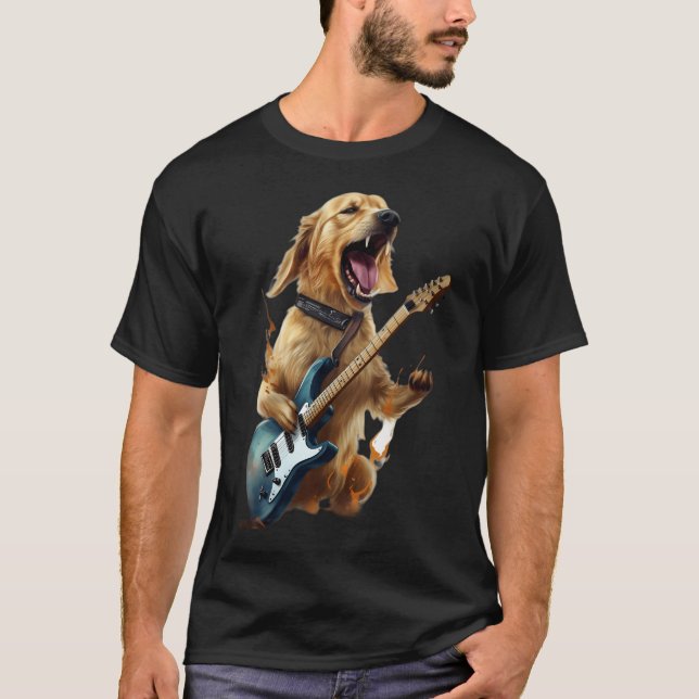 Camiseta Perro Golden Retriever Jugando Con Guitarra Eléctr (Anverso)