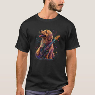Camiseta Perro Golden Retriever Jugando Rock de guitarra el