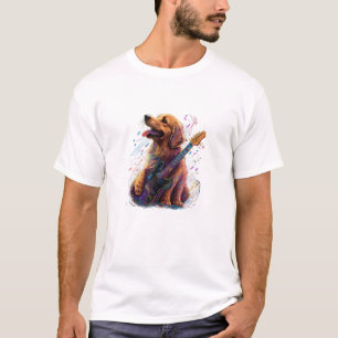 Camiseta Perro Golden Retriever Jugando Rock de guitarra el