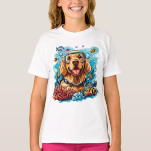 Camiseta Perro Golden Retriever Snorkel en Arrecife de Cora