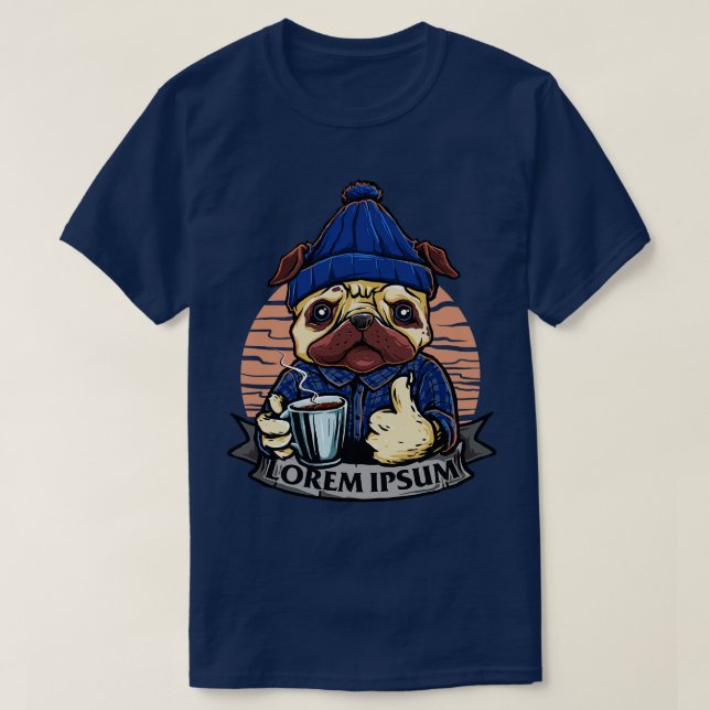 Camiseta Perro gracioso con café de vidrio (Diseño del anverso)