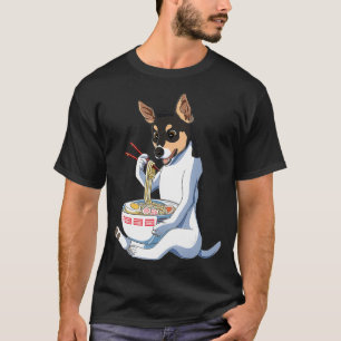 Camiseta Perro gracioso japonés Kawaii Ramen Rat Terrier