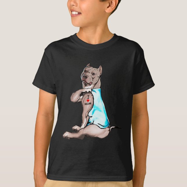 Camiseta Perro gracioso Pitbull Amo A Mamá Tattoo Perros Am (Anverso)