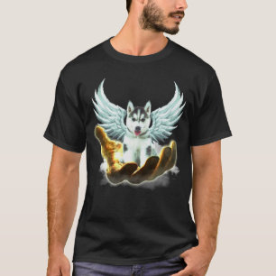 Camiseta Perro Guardián Ángel Alas Cielo Mano Dorada Husky