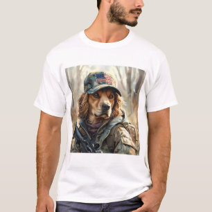 Camiseta Perro Guay MAGA con arma y cachorro de camuflaje