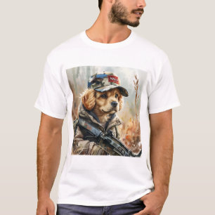 Camiseta Perro Guay MAGA con arma y cachorro de camuflaje