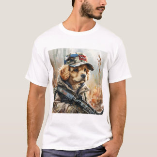 Camiseta Perro Guay MAGA con arma y cachorro de camuflaje
