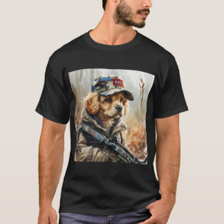 Camiseta Perro Guay MAGA con arma y cachorro de camuflaje