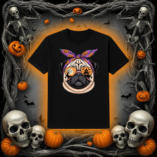Camiseta Perro Guay Pug con tonalidades de Bandana y Hallow