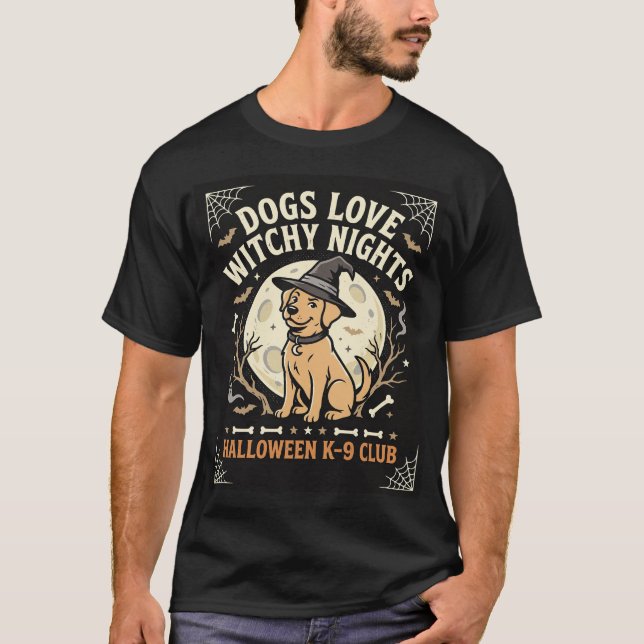 Camiseta Perro Halloween Bruja Luna (Anverso)