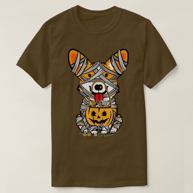 Camiseta Perro Halloween disfraces Welsh Corgi Mummy Pumpki (Diseño del anverso)