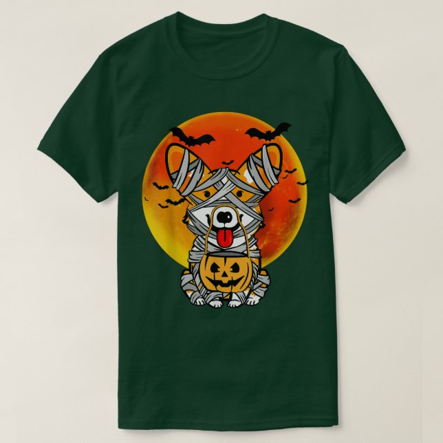 Camiseta Perro Halloween disfraces Welsh Corgi Mummy Pumpki (Diseño del anverso)