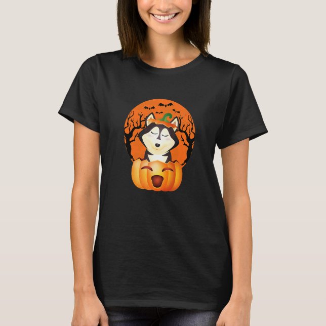 Camiseta Perro Halloween Husky Siberiano Jack O Lantern Cal (Anverso)