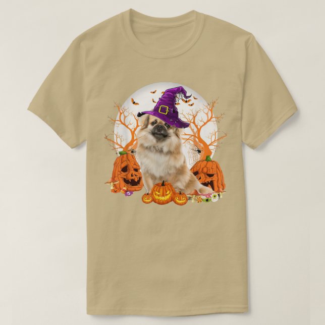 Camiseta Perro Halloween Tibetano Perro español Jack O Lant (Diseño del anverso)