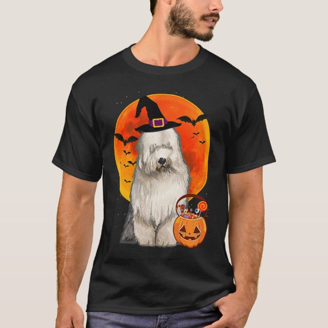 Camiseta Perro Halloween viejo perro pastor inglés Jack O L (Anverso)