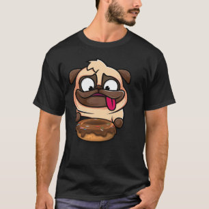 Camiseta Perro hambriento, Pug, Amor, Comer, Donut, Cute, P