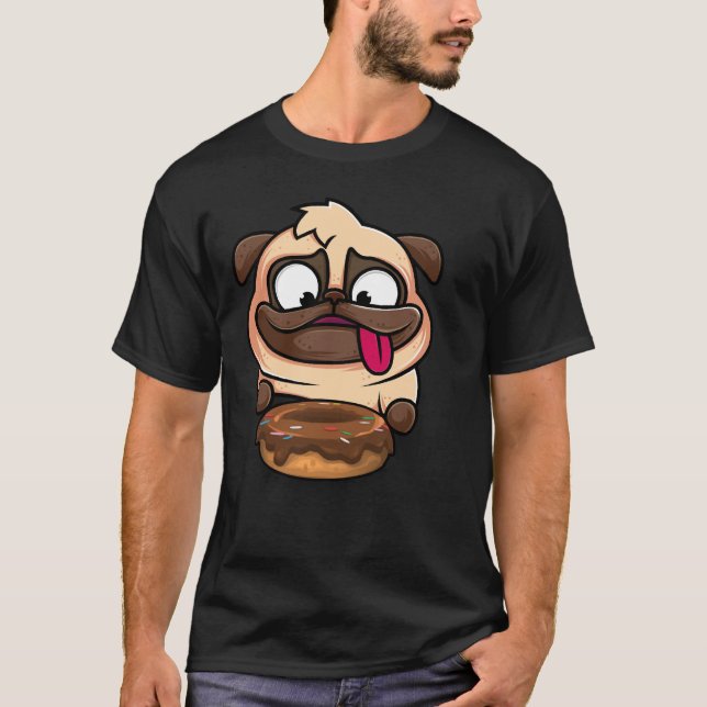 Camiseta Perro hambriento, Pug, Amor, Comer, Donut, Cute, P (Anverso)