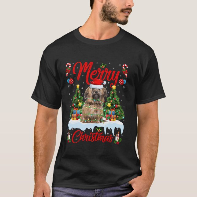 Camiseta Perro Havanés Merry Christmas Tree iluminando Hava (Anverso)