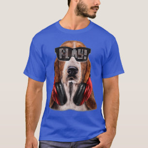Camiseta Perro heliano basset como DJ LED Sunglass y