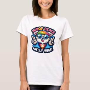 Camiseta Perro Hippie Divertido Estilo 60s "Guau, Paz y Bar
