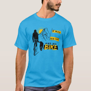 Camiseta Perro hombre y bicicleta en las montañas al aire l