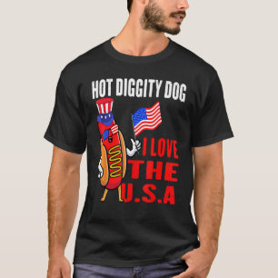 Camiseta Perro Hot Diggity I Love USA Hot Dogs 4 Of July
