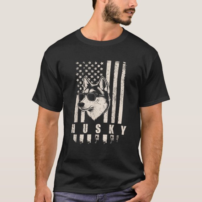 Camiseta Perro Husky Bandera Americana USA Perro Patriótico (Anverso)