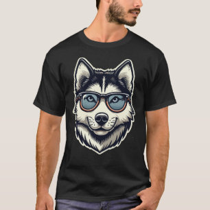 Camiseta Perro Husky Con Gafas Estilo Arte Pop
