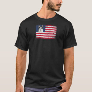 Camiseta Perro Husky De La Bandera Americana Divertido 4 De