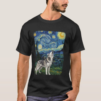 Camiseta Perro Husky Divertido Aullando a la Luna Noche Est