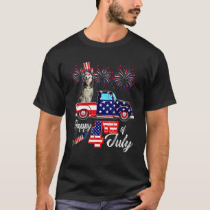Camiseta Perro Husky Divertido con Gafas de Sol Bandera Ame