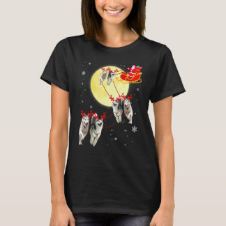 Camiseta Perro Husky Reno de Navidad Trineo Navidad
