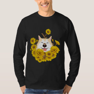 Camiseta Perro Husky Siberiano Amarillo Y Girasoles