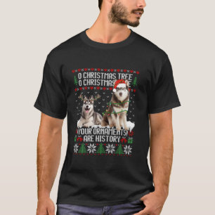 Camiseta Perro Husky Siberiano Árbol de Navidad Encendido P