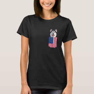Camiseta Perro Husky Siberiano Bandera Americana Patriótico