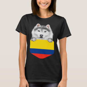 Camiseta Perro Husky Siberiano Bandera De Colombia En El Bo