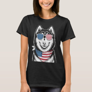 Camiseta Perro Husky Siberiano Bandera De Estados Unidos Su