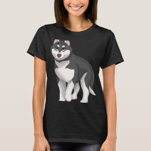 Camiseta Perro Husky Siberiano Blanco y Negro con ojos azul